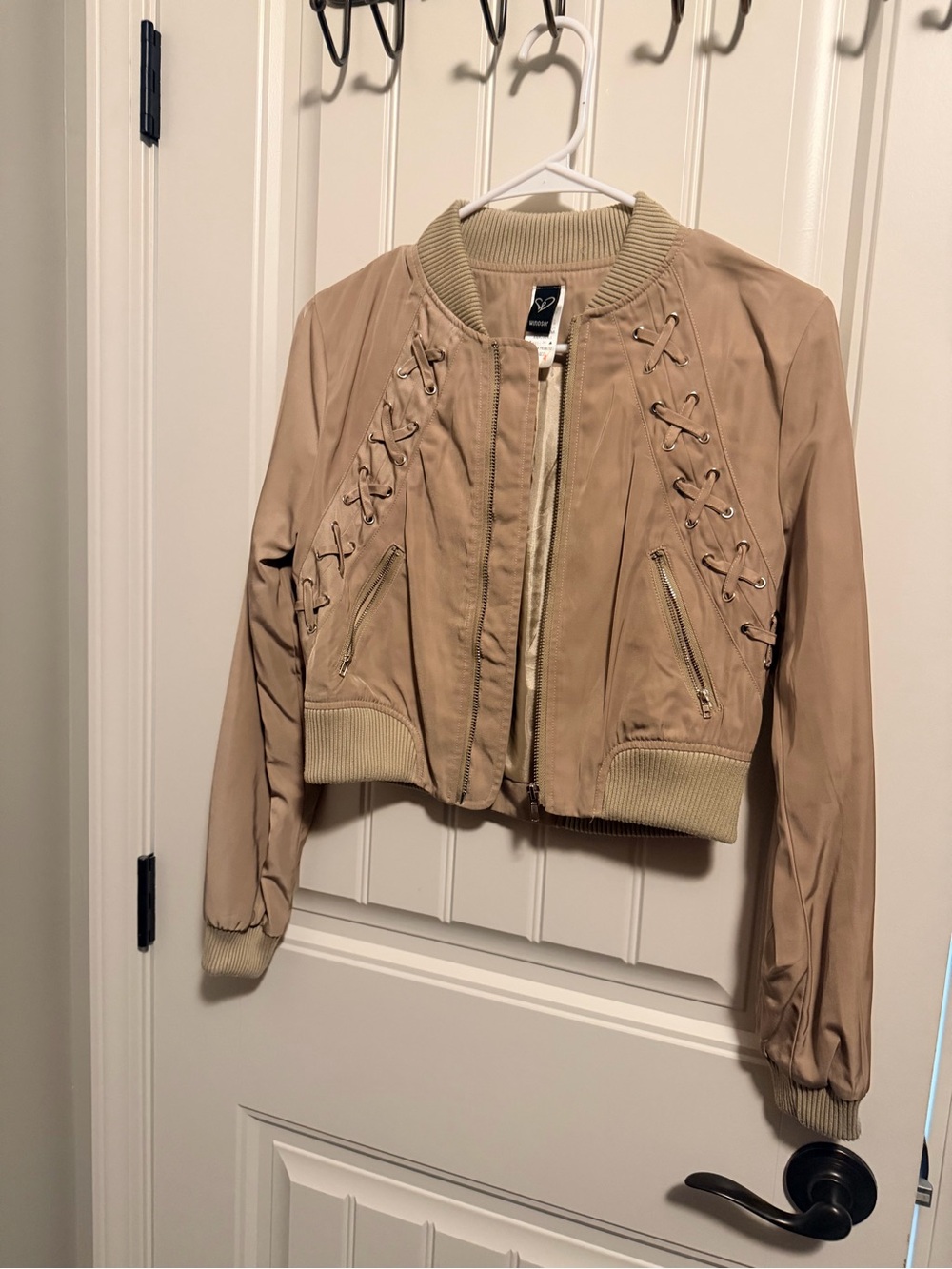 Windsor Beige Lace-Up Bomber Jacket